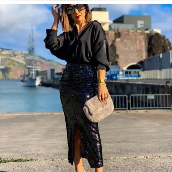 ZARA Ruched Sequin Skirt - Picture 10 of 12